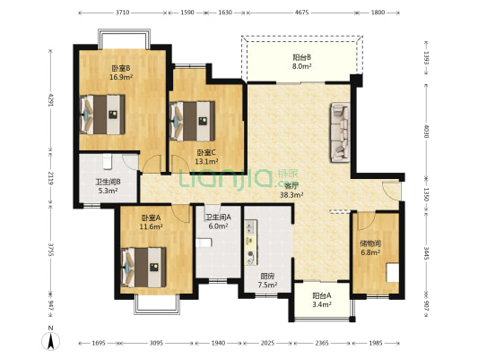 杨春湖景苑 3室1厅2卫 143平方