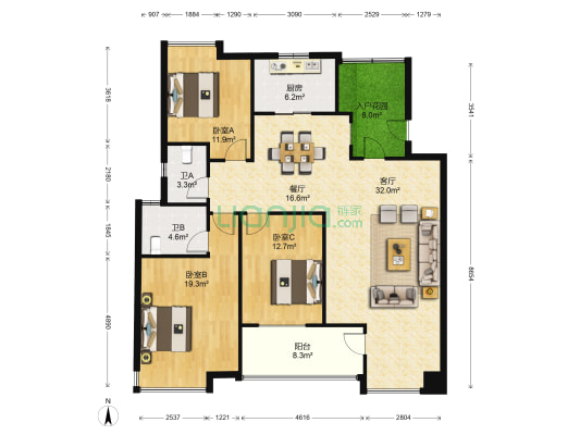 双盈卧龙湾 3室2厅2卫 136平方