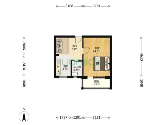安慧北里小区 1室1厅1卫 42平方