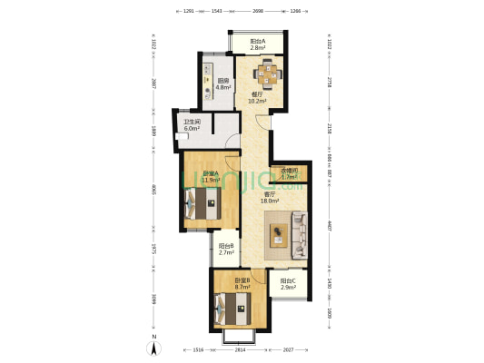 水岸华庭 2室2厅1卫 96平方