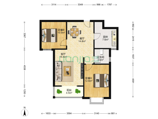 水岸憬园 2室2厅1卫 100平方