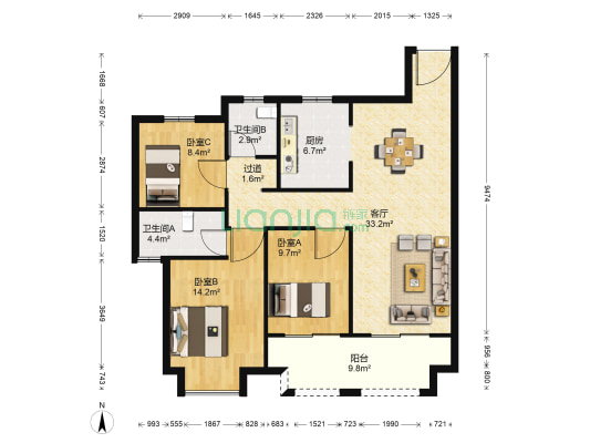 新城悦隽学府 3室1厅2卫 113平方