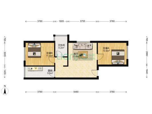 新城市花园 2室1厅1卫 80平方
