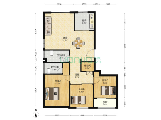 榕祥锦园 3室1厅2卫 123平方