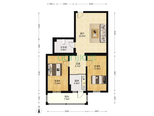 北七道街 2室1厅1卫 91平方