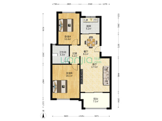 港城花园 2室2厅1卫 88平方