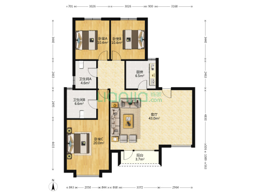 满五唯一，洋房，中间位置，采光好-户型图