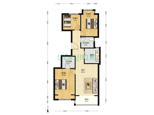 阳光城愉景公馆 3室1厅2卫 118平方