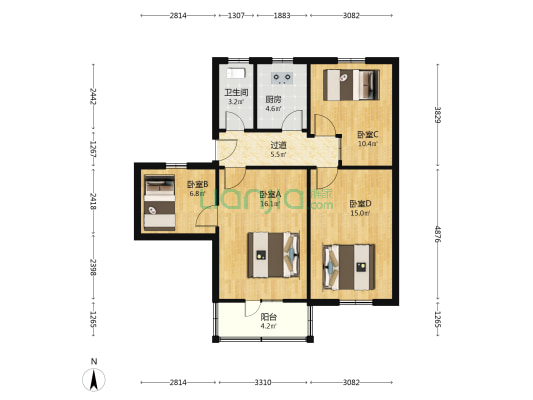 煤研东楼 4室0厅1卫 88平方