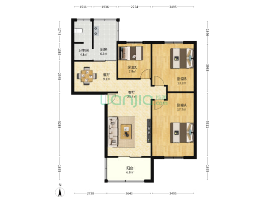 向荣苑 3室2厅1卫 101平方