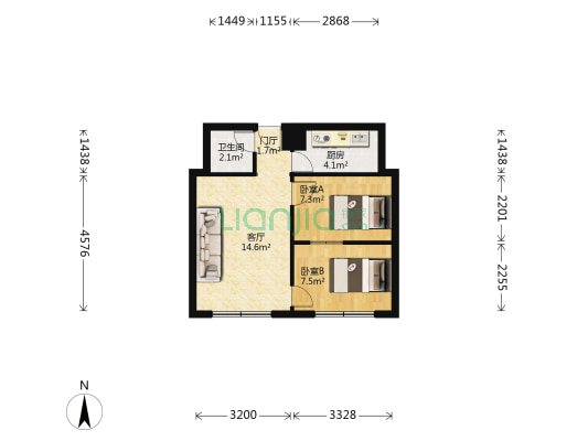 先科机电大厦 2室1厅1卫 55平方
