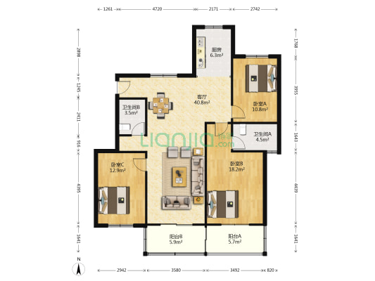 九华苑 3室1厅2卫 121平方