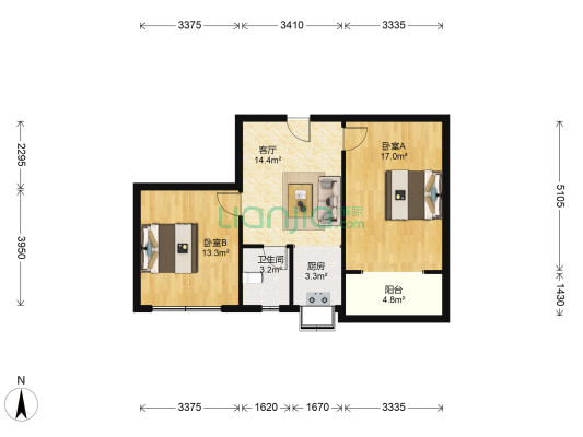 朝霞街18号 2室1厅1卫 69平方