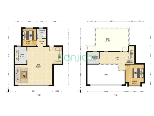 中建海河陆號院 2室1厅2卫 122平方