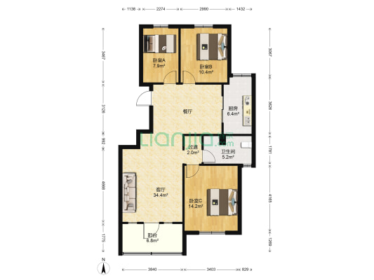 爱涛逸珍公馆 3室1厅1卫 101平方