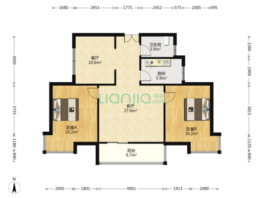 滨湖日月名邸 2室2厅1卫 108平方