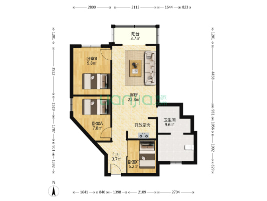 安华大厦 3室1厅1卫 169平方