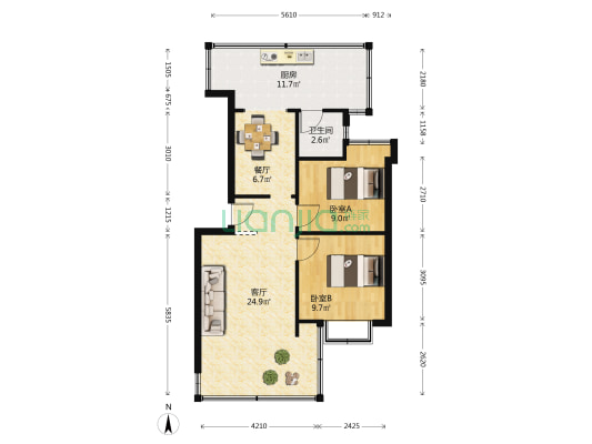 橡胶厂住宿区 2室2厅1卫 58平方