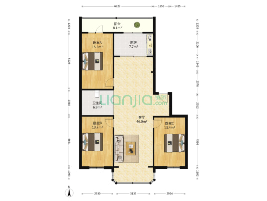天江小区 3室1厅1卫 127平方