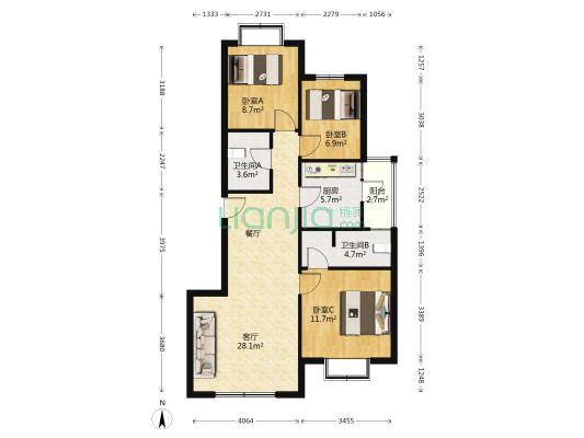 云南映象·桂花苑 3室1厅2卫 93平方