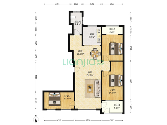 水映华庭 3室2厅1卫 132平方