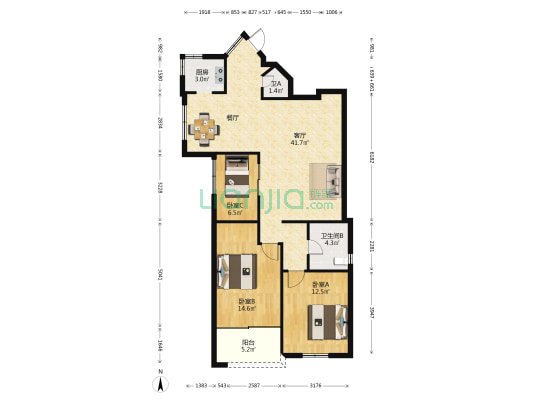 华林路12号 3室1厅2卫 107平方