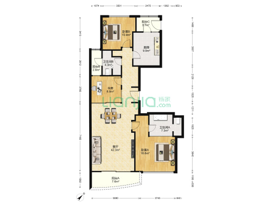 金融街静安中心 3室1厅2卫 149平方