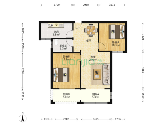 中熙凤凰城 2室1厅1卫 89平方