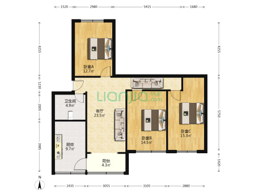 黔灵西路72号 3室1厅1卫 100平方