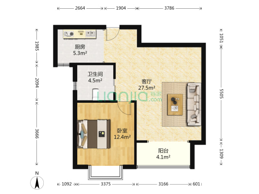 金领国际(公寓) 1室1厅1卫 71平方