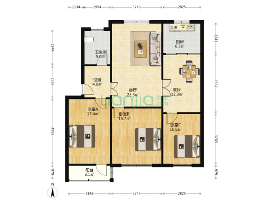 光大花园 3室2厅1卫 120平方