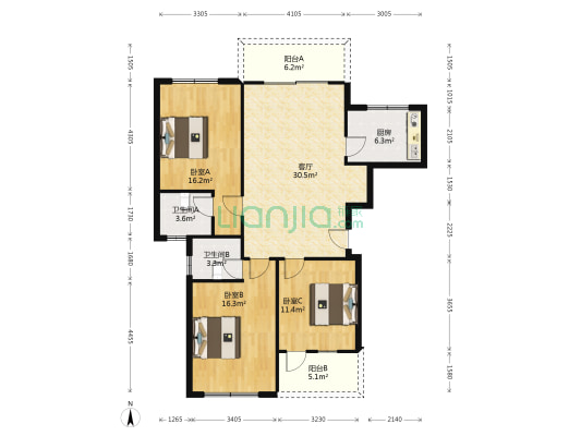莼塘雅苑 3室1厅2卫 118平方