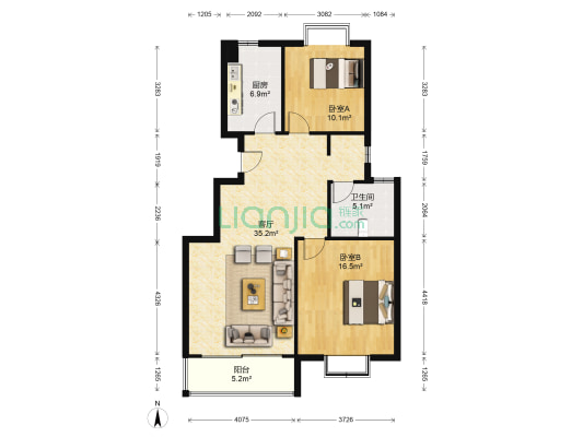 北崮戎院 2室1厅1卫 128平方