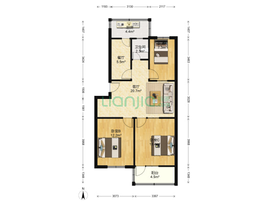 农校宿舍 3室2厅1卫 84平方