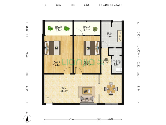 庐山南大道326号 2室1厅1卫 112平方