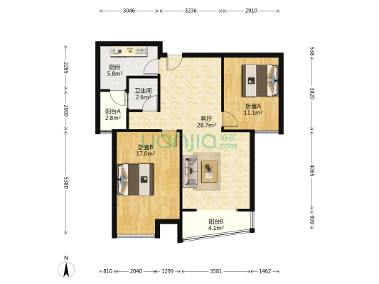 此房精装修。拎包入住。节省您的装修时间成本-户型图