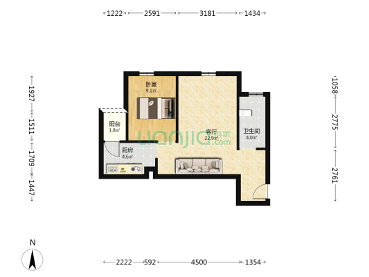 凯江盛世 1室1厅1卫 58平方