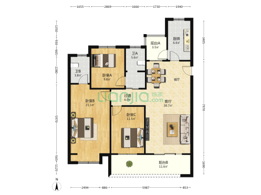 枫湖壹號 3室1厅2卫 140平方