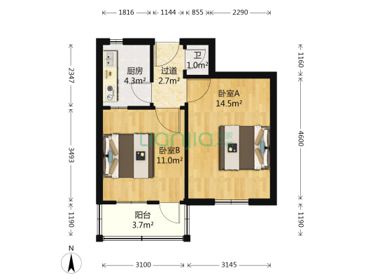 经九路14到46号 2室0厅1卫 55平方