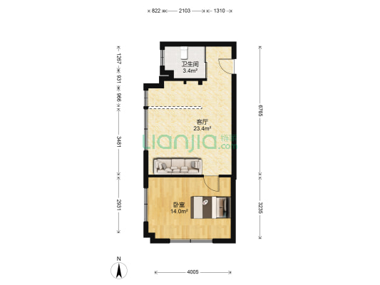 万晟现代城B区 1室1厅1卫 62平方