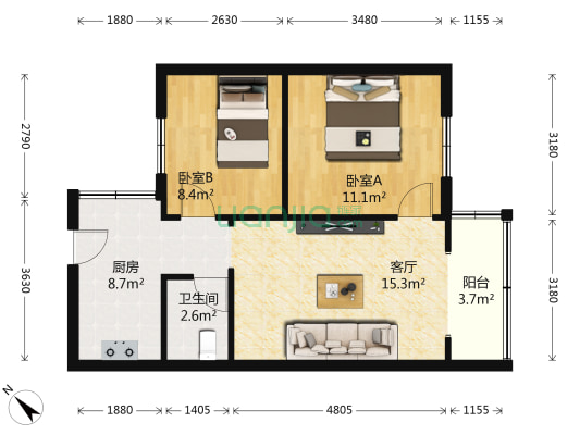 东珠市街65号 2室1厅1卫 56平方