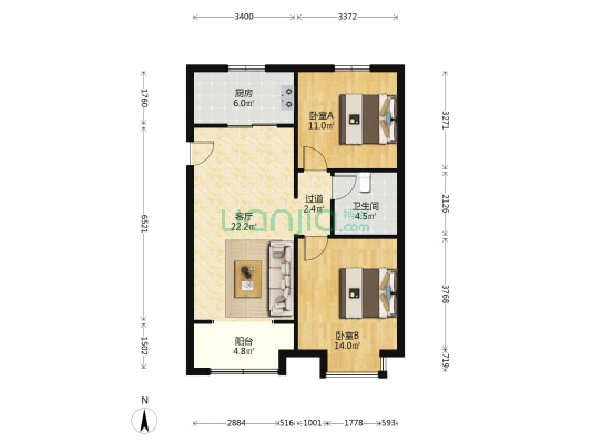 安拖家园 2室1厅1卫 93平方