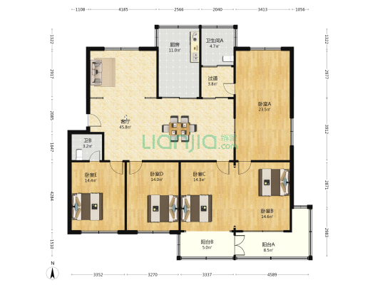 濠西园 5室1厅2卫 178平方