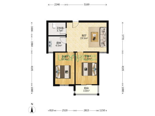 盛天国际商业广场 2室1厅1卫 74平方