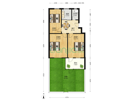 大石桥2-4号 3室1厅1卫 75平方