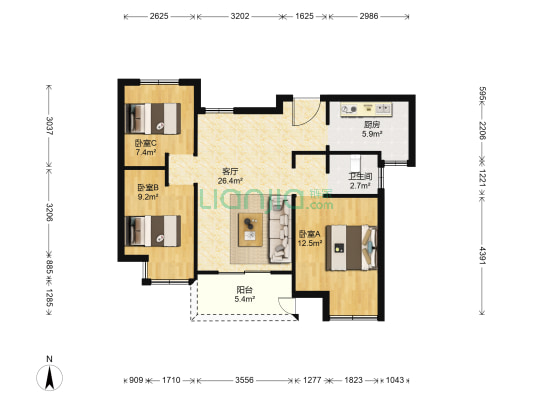 水漾花城花苑六期 3室1厅1卫 88平方