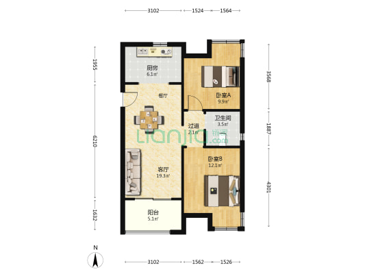 丝绸名苑 2室1厅1卫 83平方