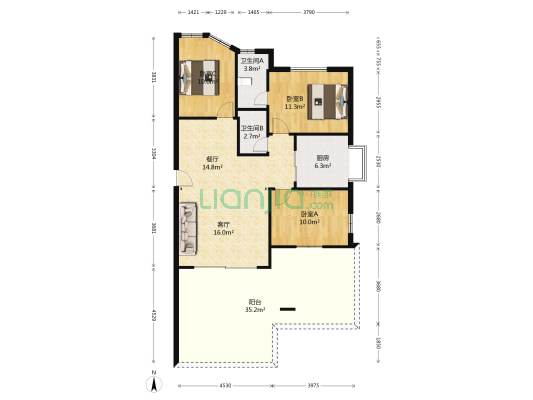 胜景花园 3室2厅2卫 94平方