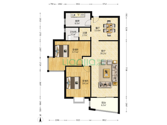 金宁广场 2室2厅1卫 120平方