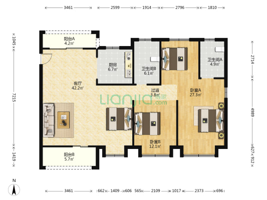 泛海桂府 2室1厅2卫 142平方